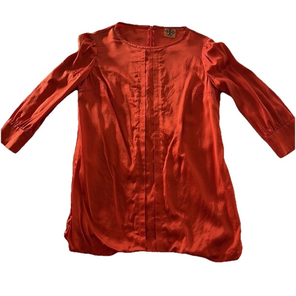 Tory Burch Women's Satin Blouse Tunic Top Bright Blood Orange